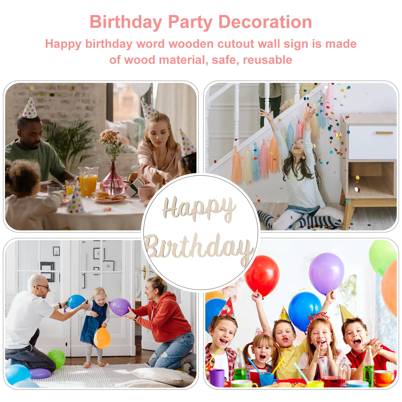 

1Set Happy Birthday Wood Word Sign Birthday Wall Sticker Party Decor Wooden Letters Cutouts Wall Decor Words Cutouts