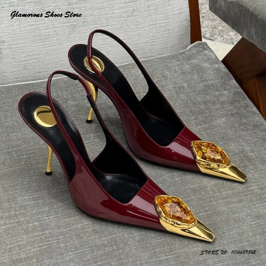 

Женские сандалии без шнуровки с металлическим носком, украшенные драгоценными камнями, с острым носком, на тонком высоком каблуке, летние женские сандалии без шнуровки для вечеринки, свадьбы, вечера, на шпильке