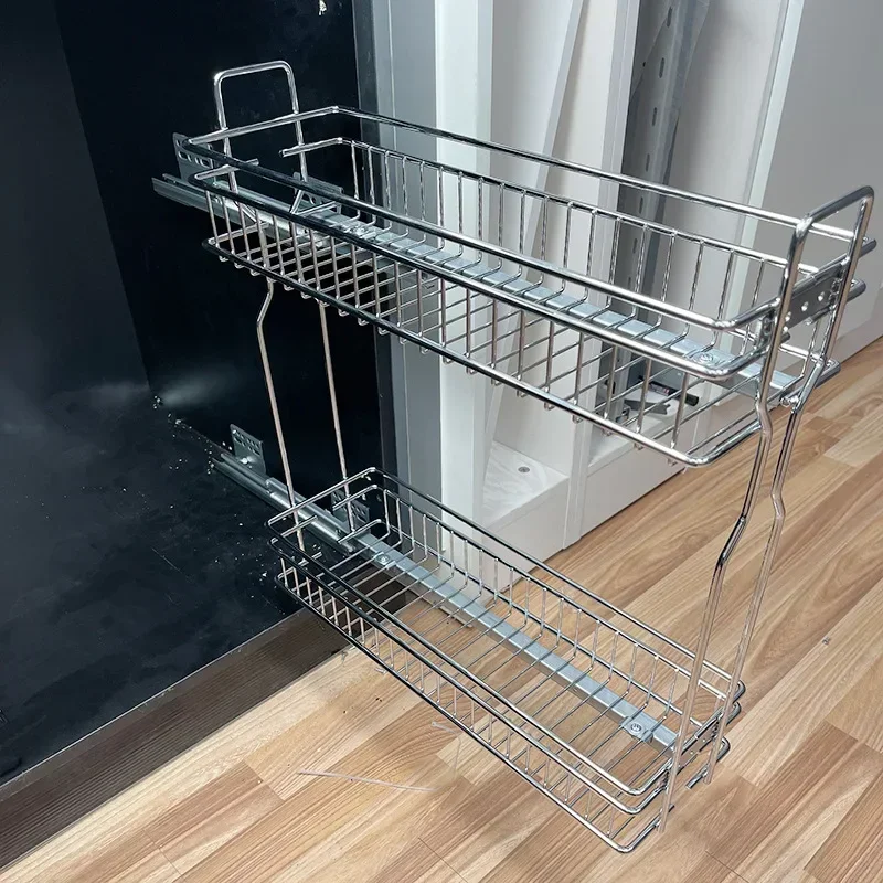 For  Drawer Style Pull Basket Cabinet with Narrow Edge Storage Side Pull Basket 15/20/25CM Space Saving Kitchen Storage