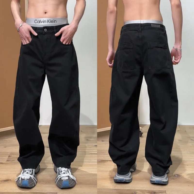 

Модные мужские осенние джинсы-брюки в американском стиле, повседневные, свободного кроя, универсальные, простые, прямые, из хлопка