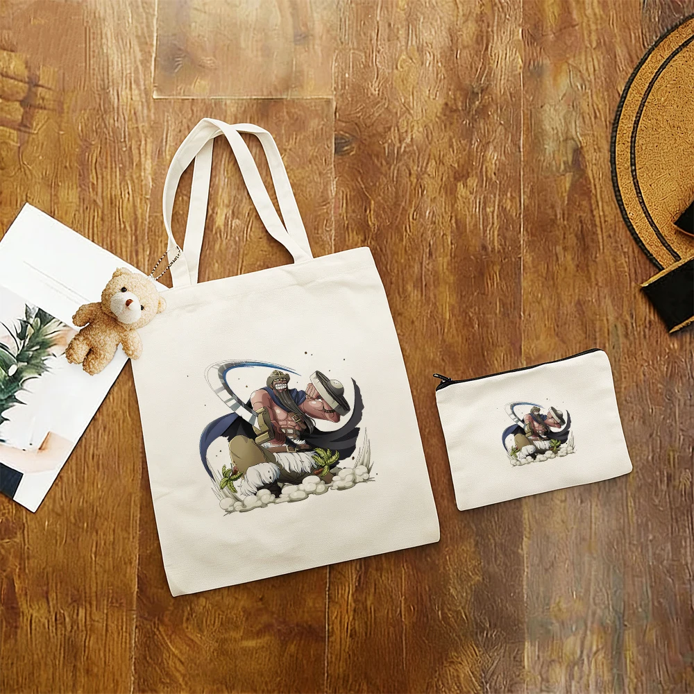 

One Piece Ace Whitebeard Pirates Anime Canvas Tote Bag 3pcs/set Print Shoulder Bag Mini Coin Purse Casual Bag Set