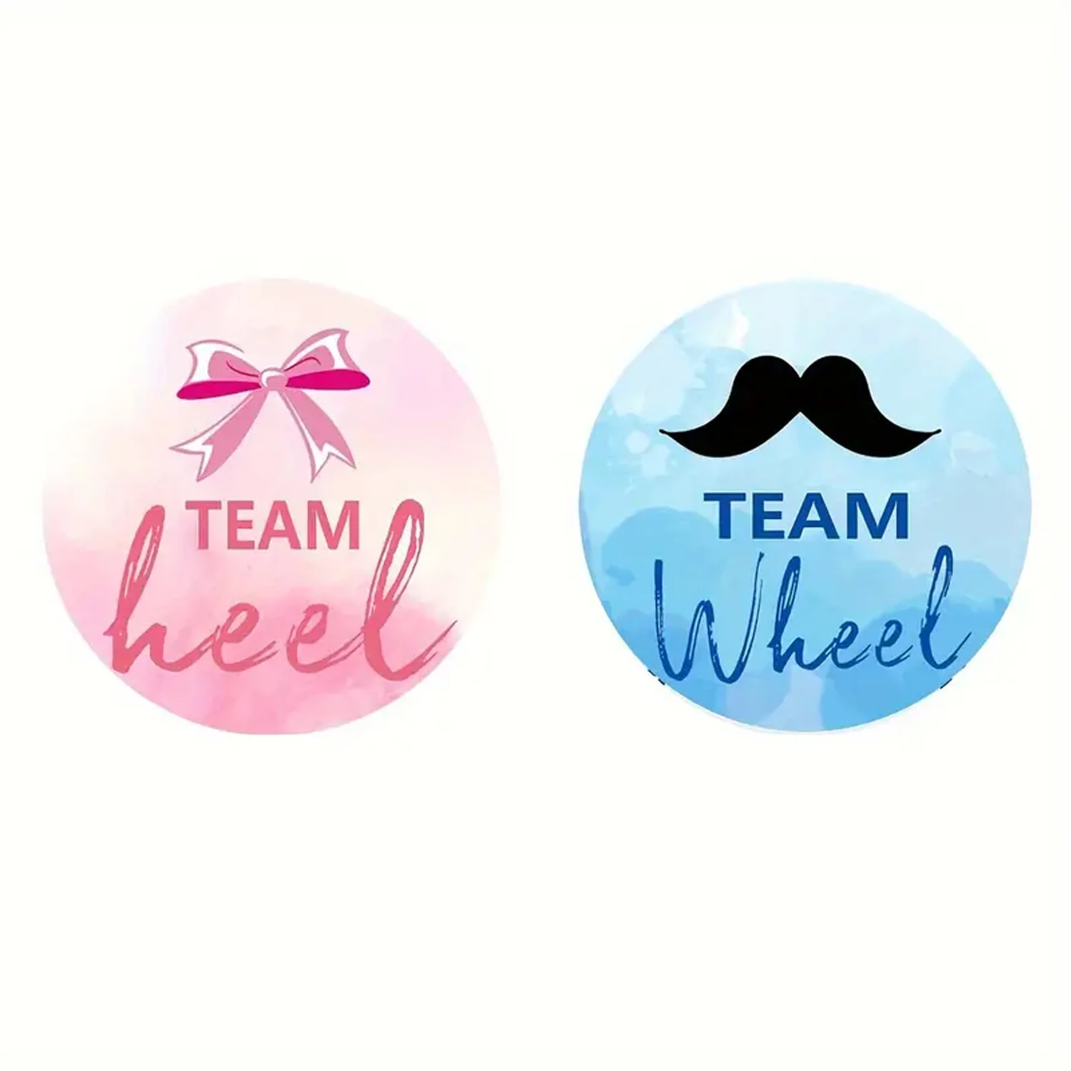 120-Pack Team Heel or Team Mustache Gender Reveal Party Stickers, 2-Inch Round Paper Labels