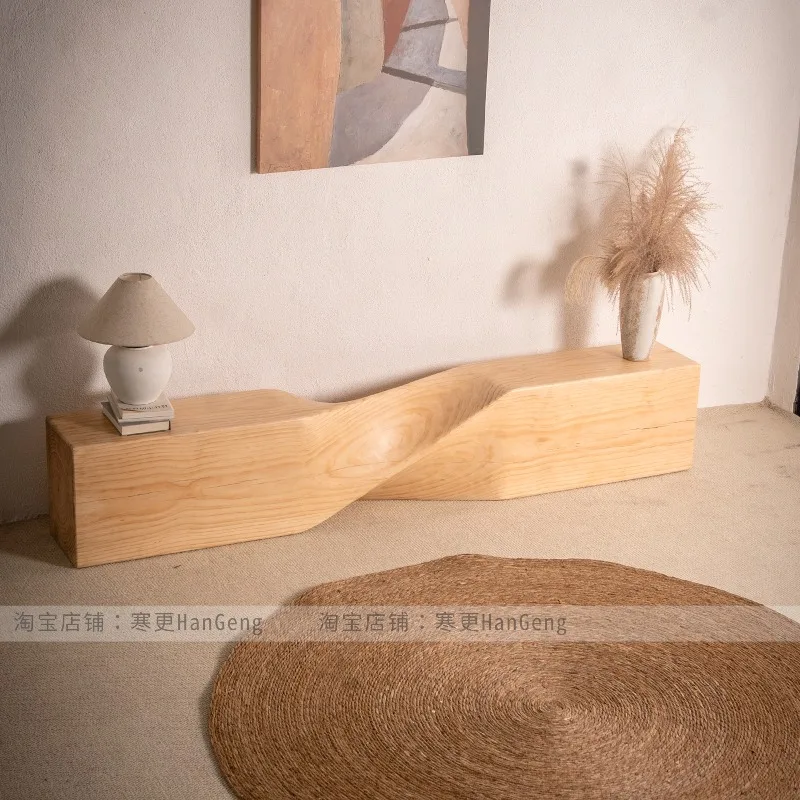 Solid wood bench bed and breakfast hotel rest bench log bench shoe changing stool carving creative TV cabinet clothing store