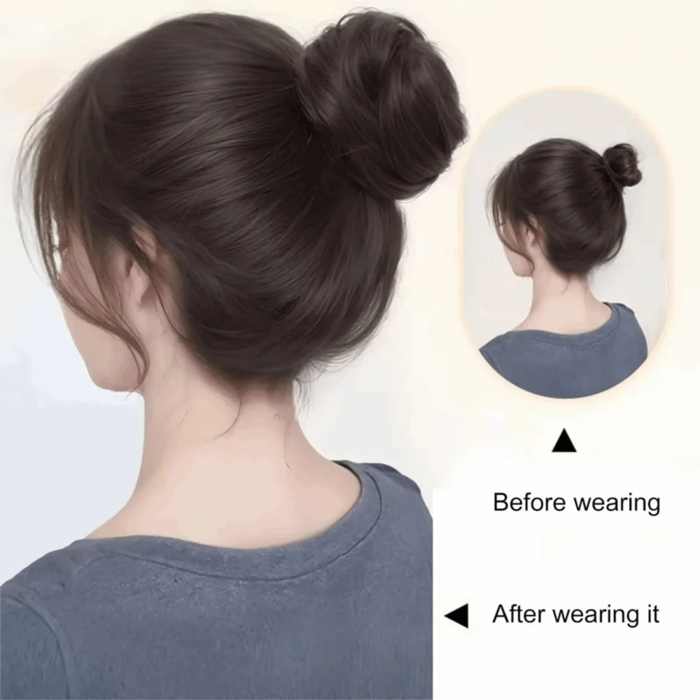 Moño sintético con clip para el cabello, textura lisa, con gomas elásticas circulares, para peinados tipo donut, mini desordenados y en forma de nido de pájaro.
