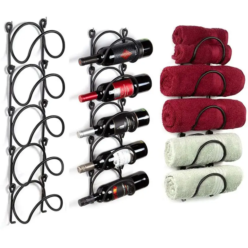 Wall-Mounted Wine Rack 1/3/5 Layers Champagne Wine Display Shelf Multifunction Bathroom Towel Storage Rack Bath Towel Organizer