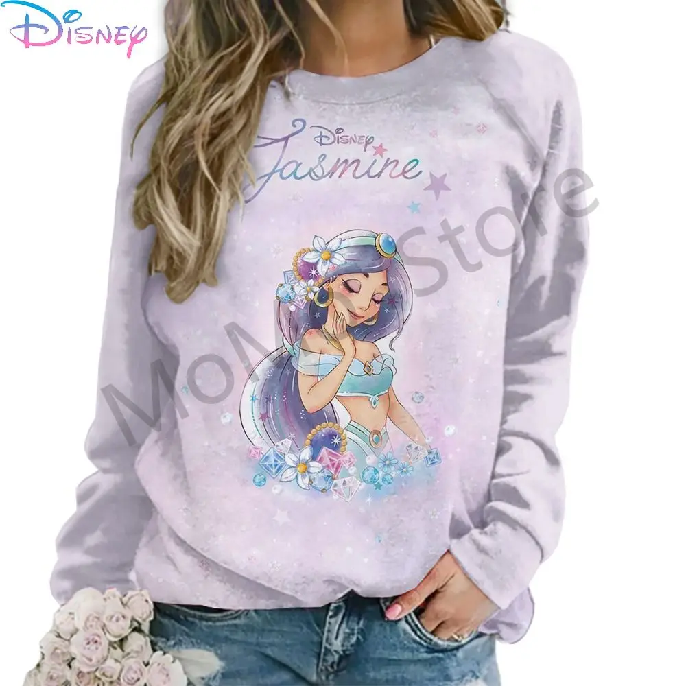 O Neck Disney Princess Women\'s Long Sleeve Sweatshirts Party Streetwear 2024 Lovely Autumn Leisure High Quality New 3D Print