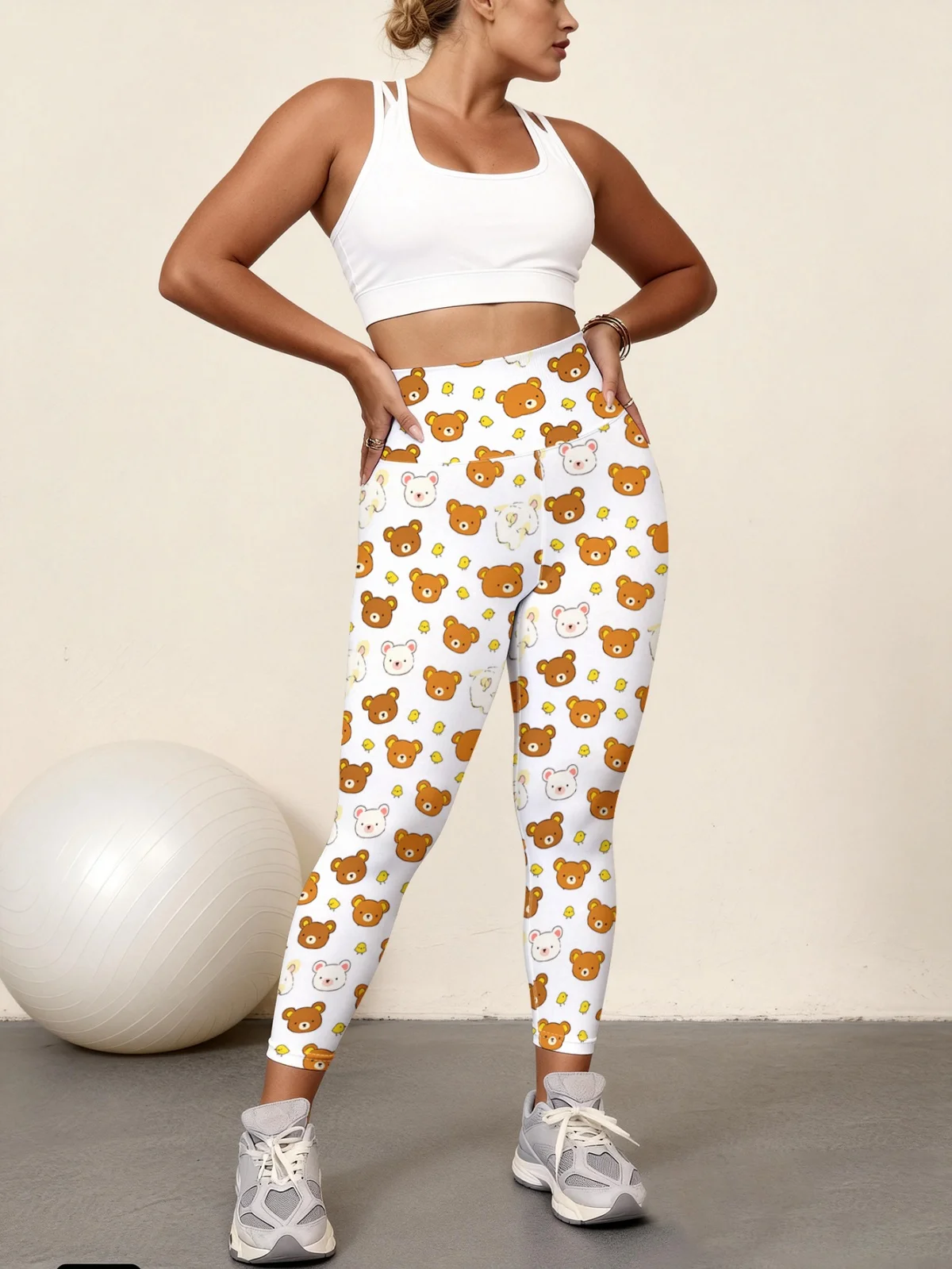 

Женские брюки для йоги Easy Bear Family Full Print с высокой талией, эластичные быстросохнущие спортивные леггинсы, леггинсы для фитнеса и тренажерного зала