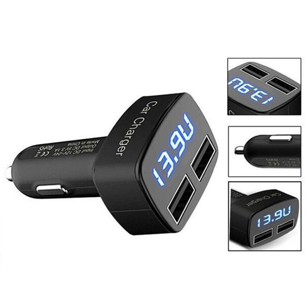 Minimalist high-tech 3.1A Four in One Vehicle Charging Temperature Display Dual USB Charger on Vehicle Charger Dual USB Charger