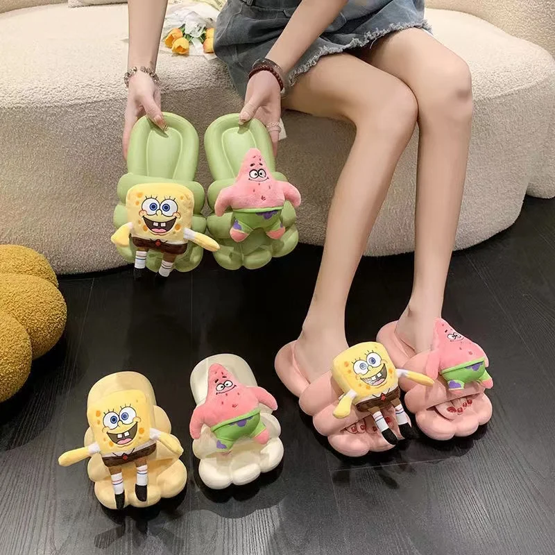 

2024 New SpongeBob SquarePants Women's Summer plus size real picture Outwear Home pink white green yellow Slippers women sandals