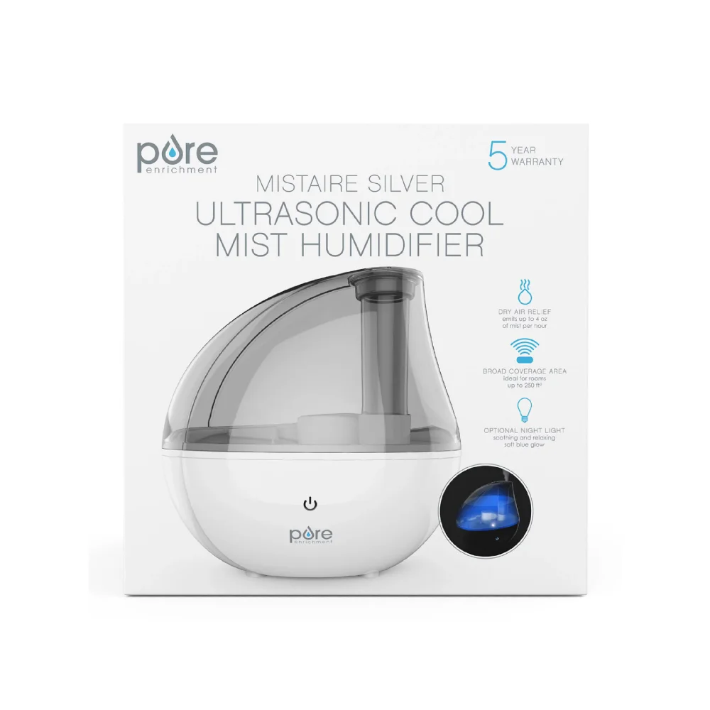 Humidificador ultrasónico de vapor frío, plateado