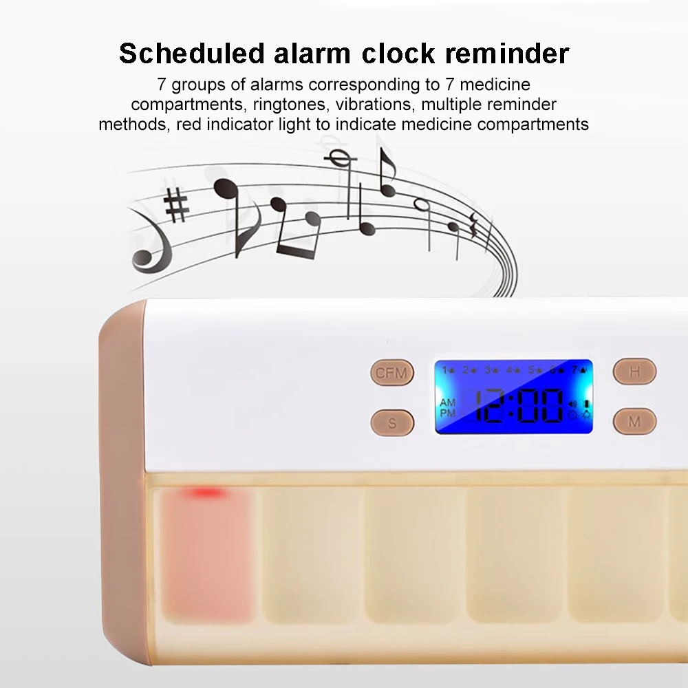 7 Grids Travel Portable Pill Box Weekly 7 Days Smart Alarms Medicine Dispenser Box Holder Sealer Pill Cases With Reminder Timer