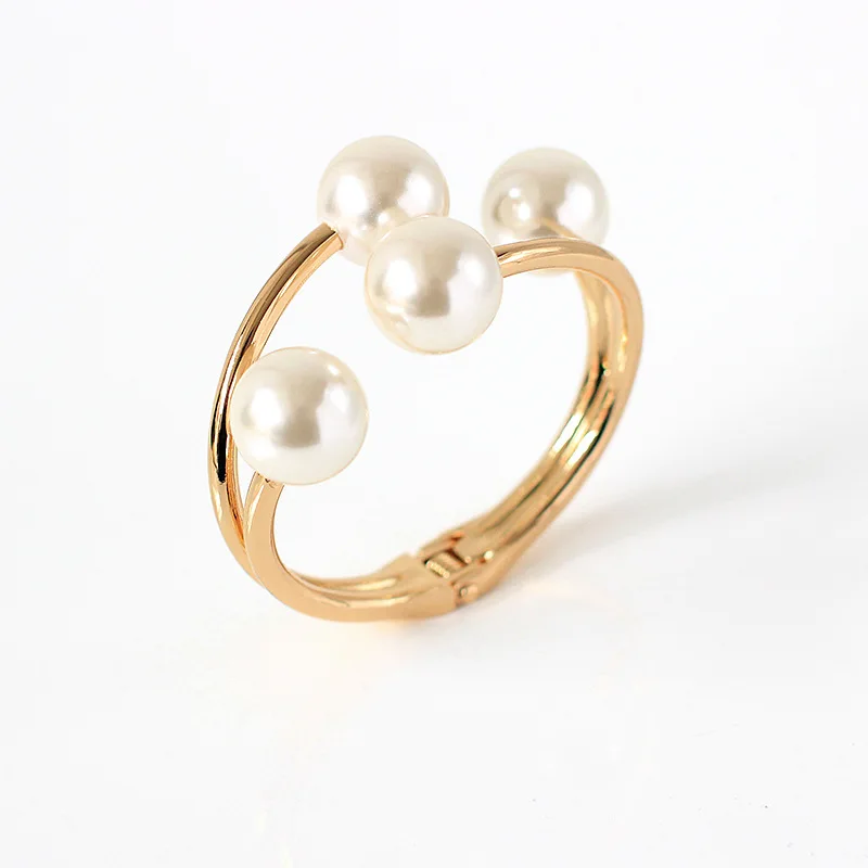 Hip Hop Stainless Steel Wide Cuff Bangles Jewelry Gift Decoration Pearl Geometric Bracelet Gold Accessories Curtain Buckle