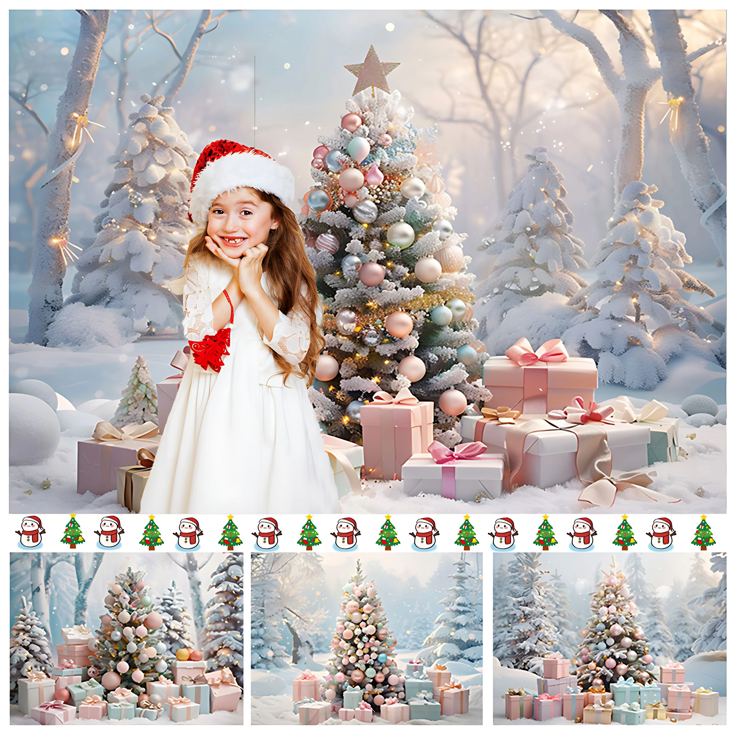 Christmas Tree Photography Background Winter Snow Baby Girls Birthday Party Festival Decoration Gift Photo Shoot Backdrop Studio