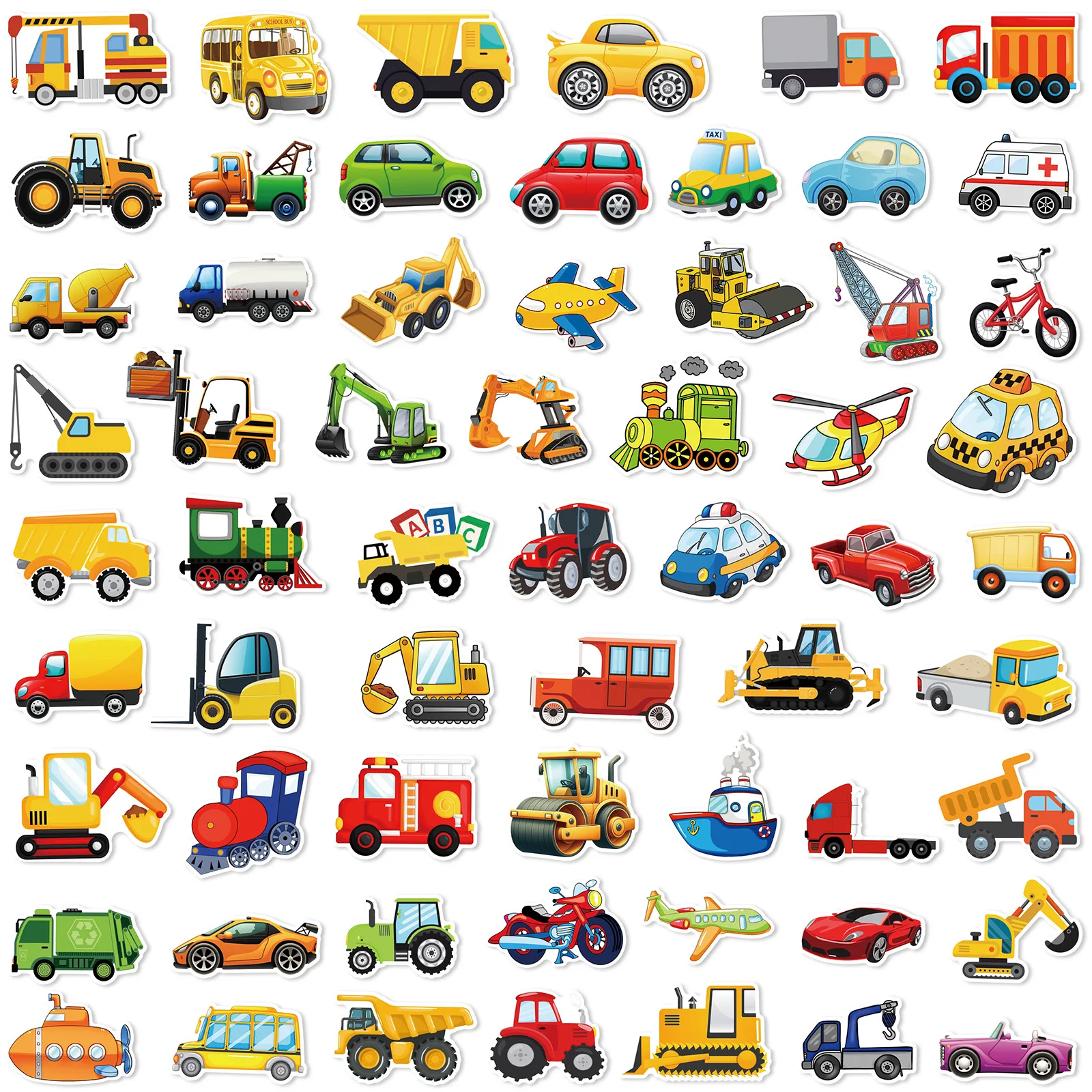 60PCS Cartoon Construction Vehicle Transport Stickers Helmet Adhesive Waterproof Decal for Notebook Stationery Party Favor Decor