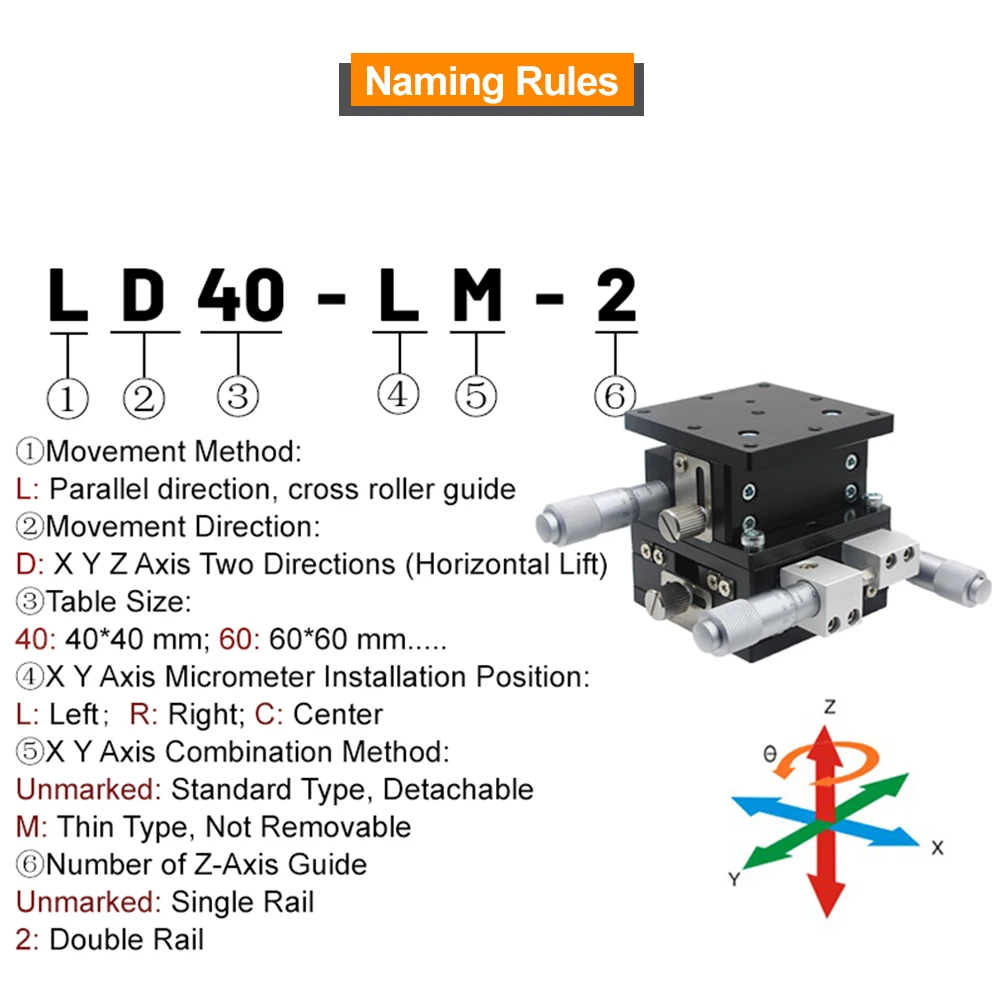 XYZ Axis Manual Displacement Platform Horizontal Lift Sliding Table Height Adjustable 40x40-125x125 LD40 LD60 LD90 LD125 Optical