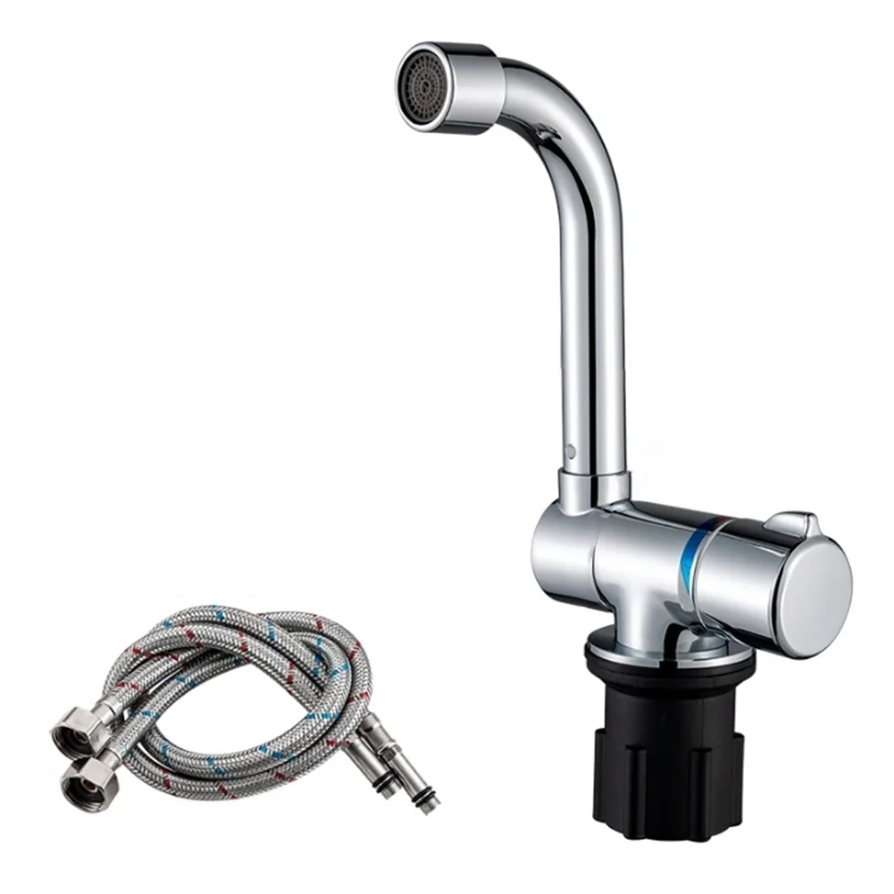 

Compact Foldable Kitchen Faucet for Motorhome Sinks with For 360 Degree Swivel Spout and Dual Temperature Water Mixing