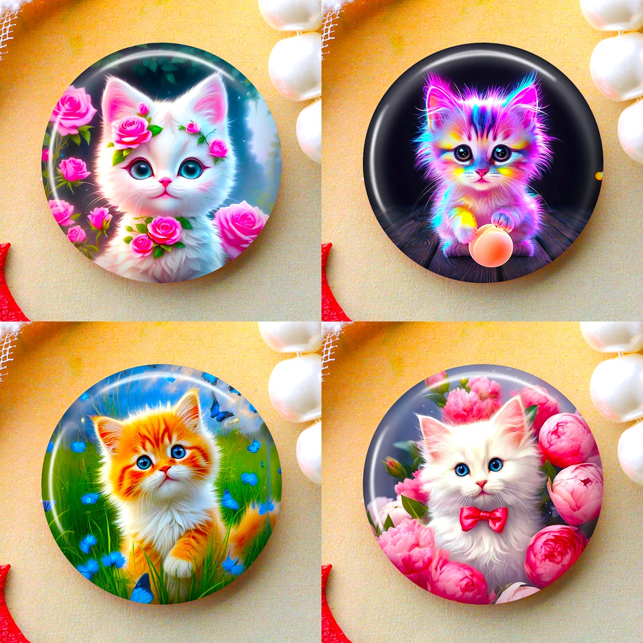 8mm 10mm 12mm 25mm 16mm 18mm 20mm DIY Photo Glass Cabochons Round Cameo Set Handmade Settings Stone Cat G95