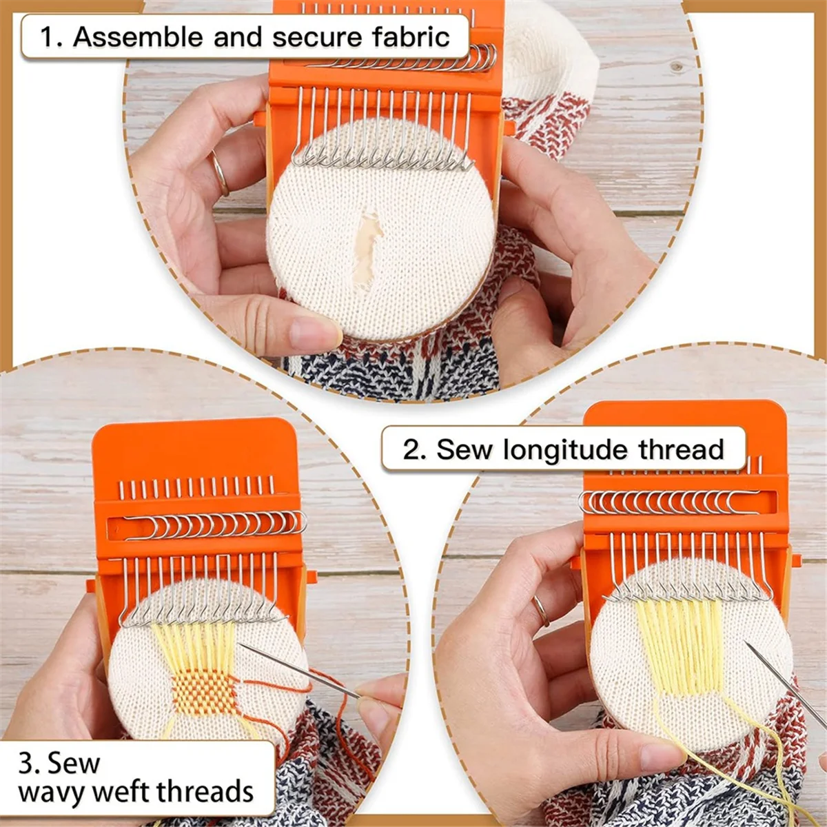 Darning Mini Loom Kits Machine with Threads, Complete Darning Kit for Beginners Quickly Mending Jeans Socks, Patterns