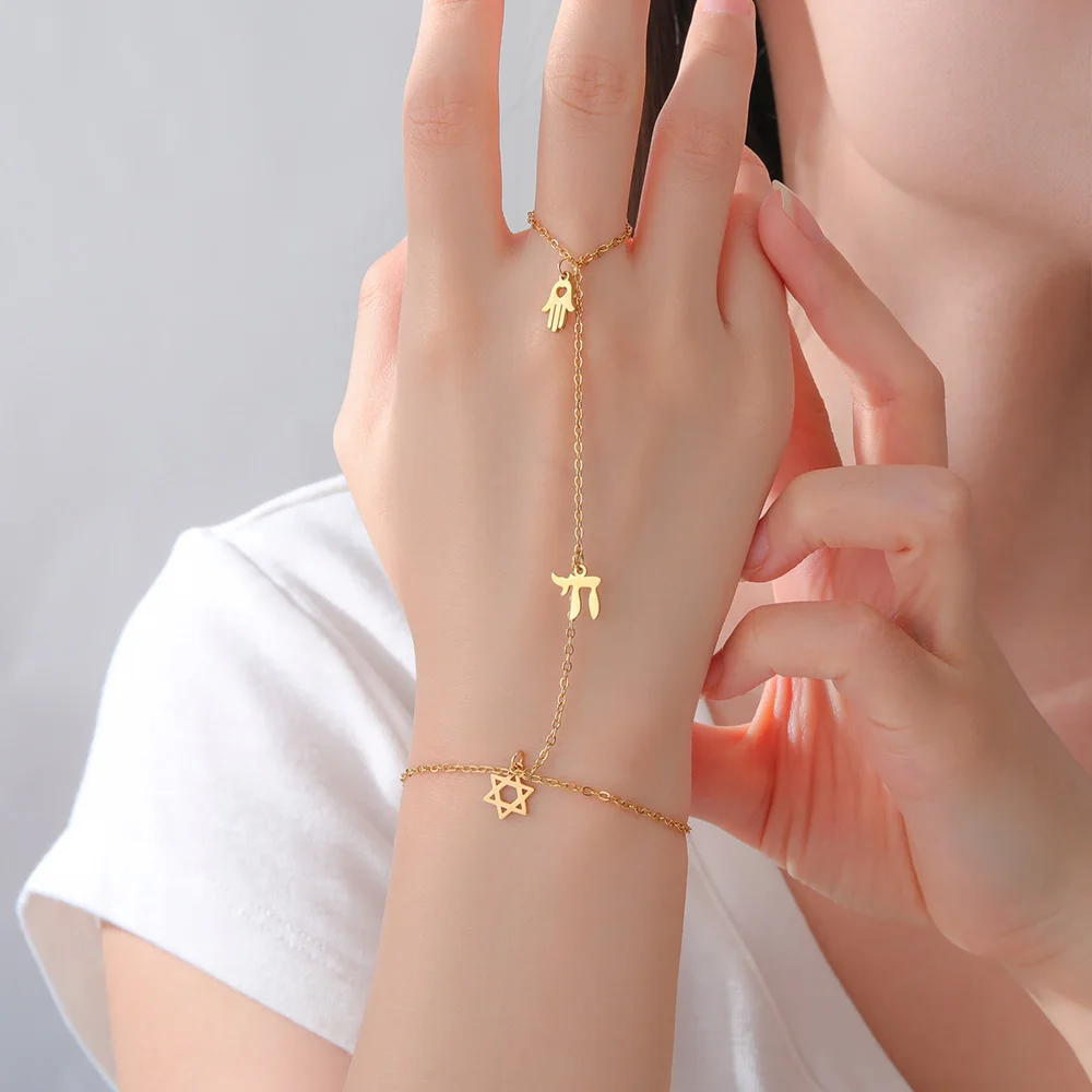 داوابارا نجمة داود وشاي سوار سلسلة اليد السداسية اليهودية حسن الحظ مجوهرات يهوديكا مجوهرات من صلب لا يصدأ