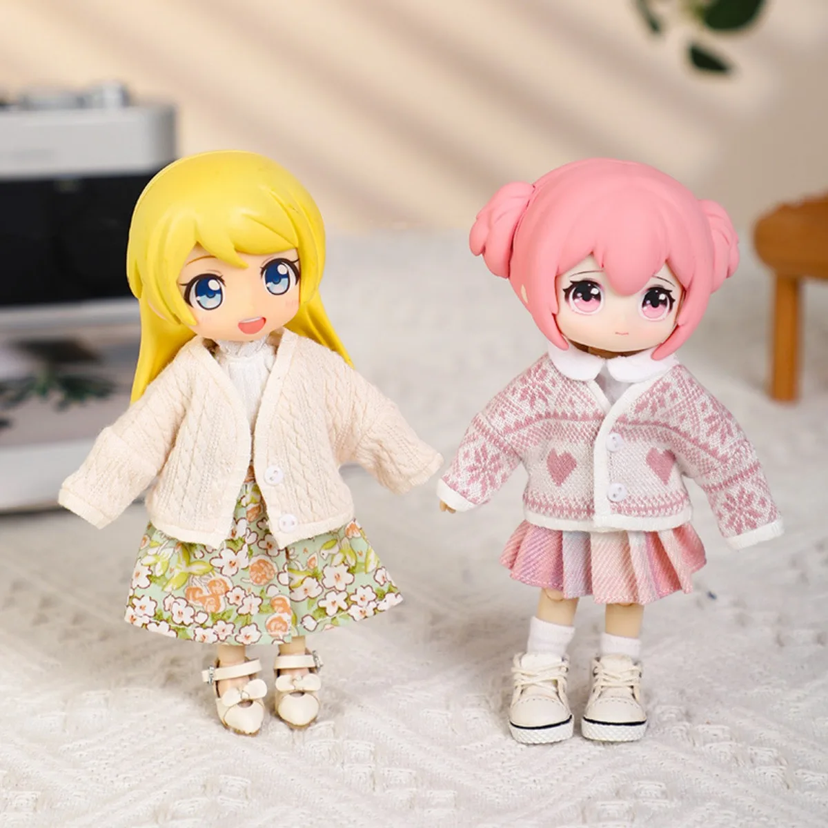 

Ob11 Doll Clothes 1/12 BJD Winter Cardigan Sweater Snowflake Pattern Knit Coat Multi-color Outfit for 12 Points Doll Accessories