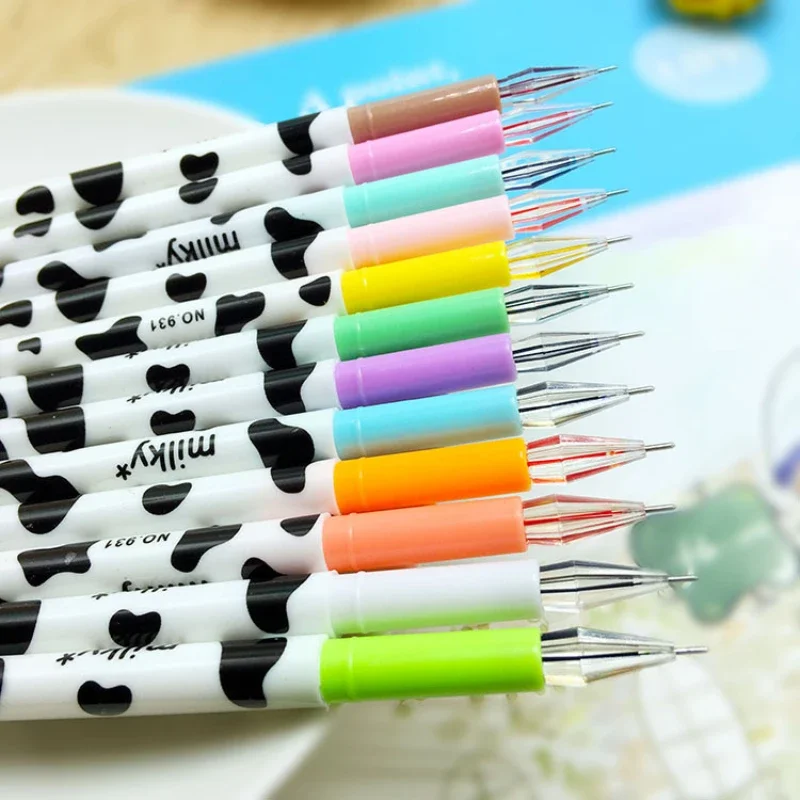 

12PCS Korean Cartoon Milky Cow 12 Color Diamond Neutral Pen Color 0.38mm Student Pen