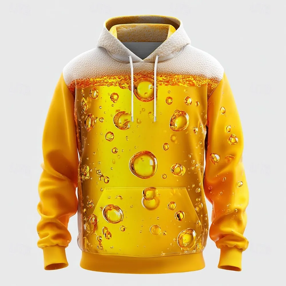 

Fashion Creative 3D Beer Graphic Men's Hoodie Autumn Daily Outdoor Street Long Sleeve Sweatshirt Oktoberfest Theme Party Clothes