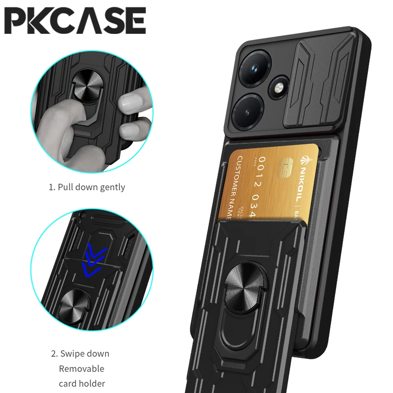 

PKCASE Shockproof Slide Push Window Phone Case For Infinix Note 50 30 Pro 4G 5G Magnetic Ring Stand Cover For Infinix Hot 30 30i