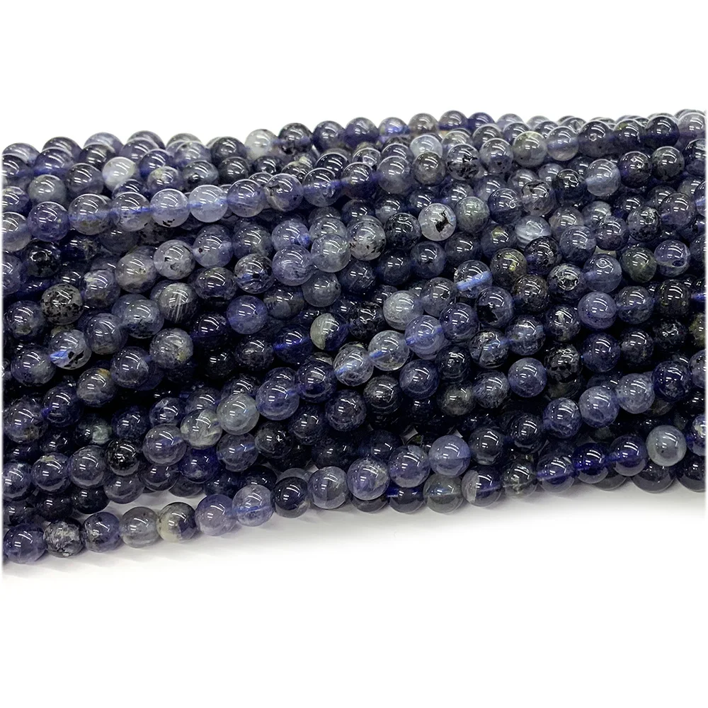 Veemake الأزرق الداكن Iolite الخرز المستديرة لصنع المجوهرات الأحجار الكريمة الطبيعية كريستال DIY تصميم قلادة أساور قلادة أقراط #4