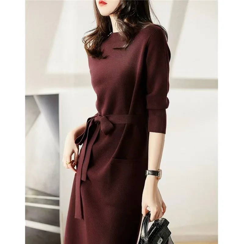 Coat Base High End Black Knitted Sweater Dress for Rabbit Year