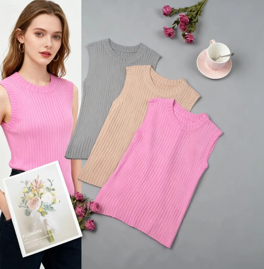 

Women Cropped Knit Vest Minimalist Chic for Effortless Layering Street Style Top Sleeveless Tank Top