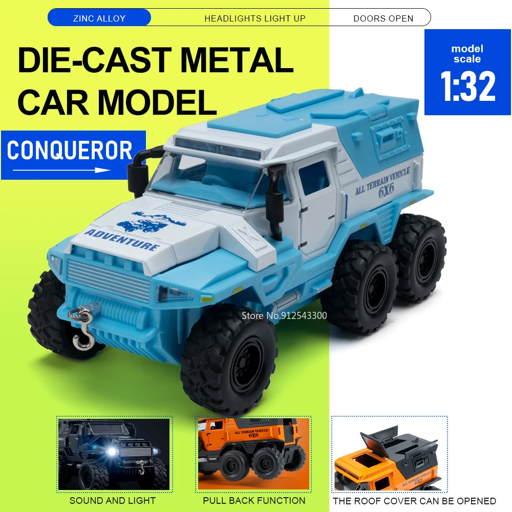 

1:32 Conqueror Police Car Model Toy Doors Opened Alloy Diecast Vehicle Sound Light Pull Back Cars Hobby Decorations for Child
