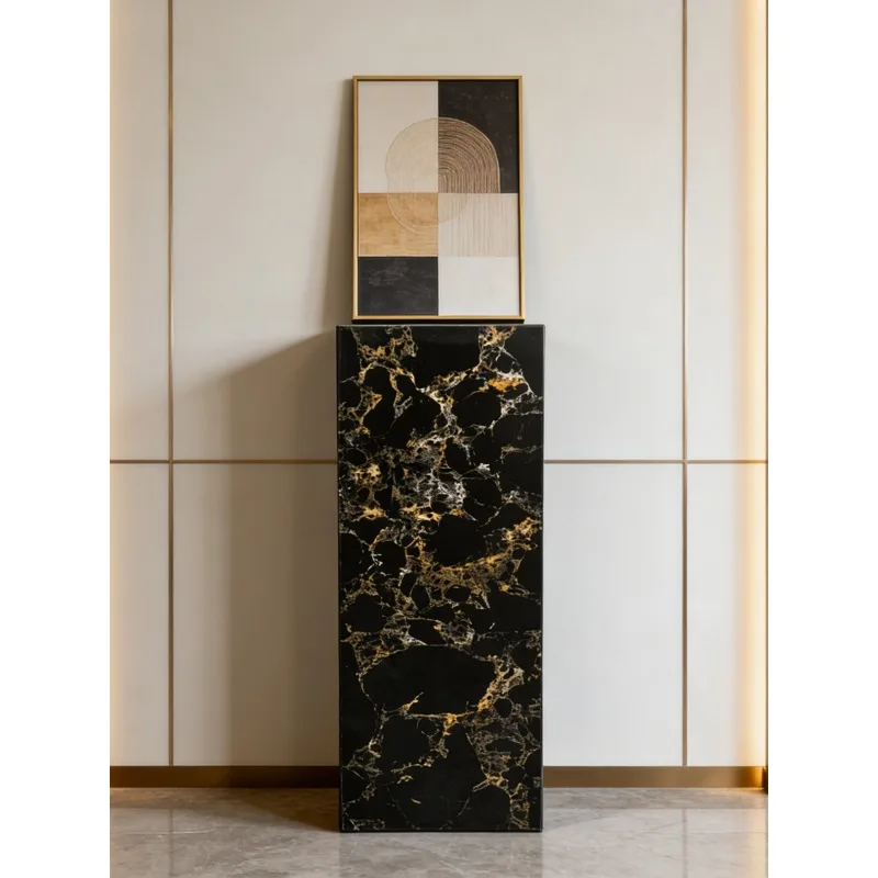 Modern light luxury black gold flower marble base ornament, living room entrance, high-end ornament, column, stone pier