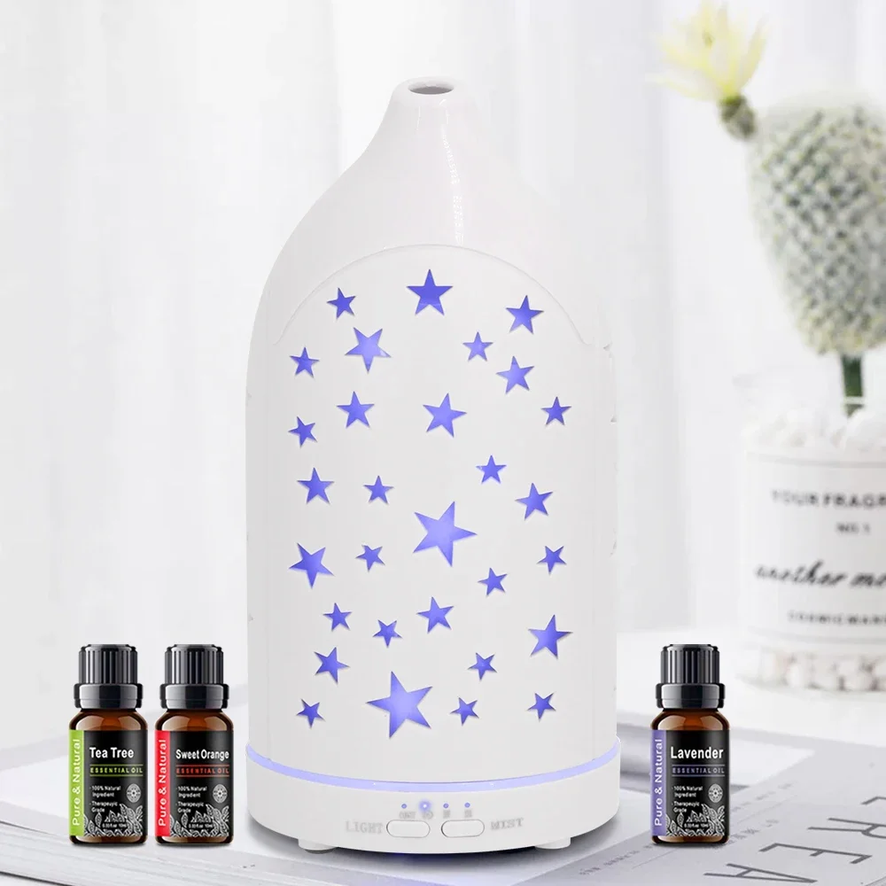 

7 Color LED Aromatherapy Diffuser Ultra Quiet, Auto Shut Off, Star Hollow Design