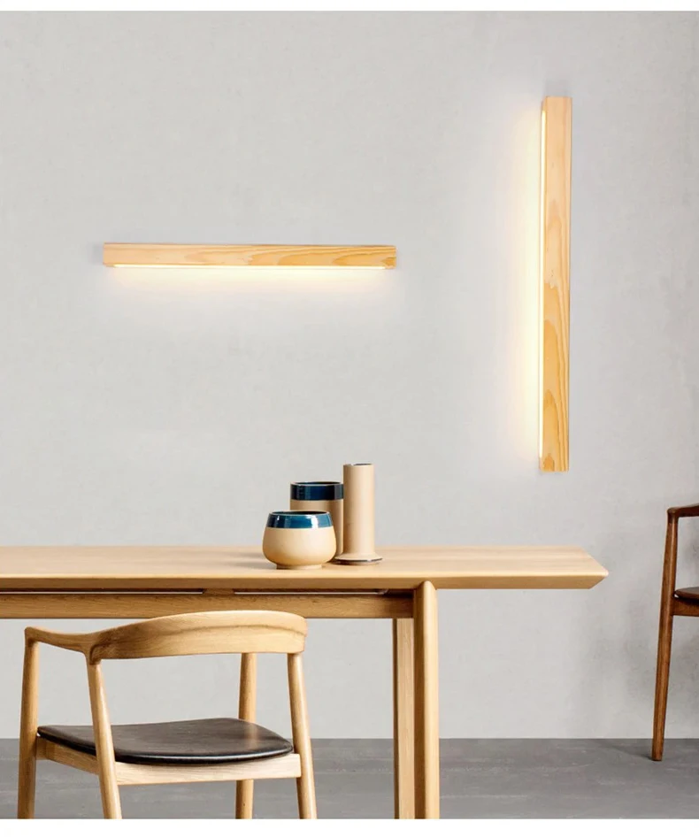 Wooden Strip Lamp Modern Simple Solid Wood Log Strip Wall Lights Living Room Decor Background LED Light Bedroom Bedside Lamps