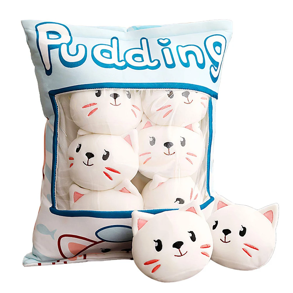 Cute Pudding Snack Pillow, Plush Toy, Decorative, Removable Kitty Cat Dolls, Creative Toy Gifts for Teenagers, Girls, Children