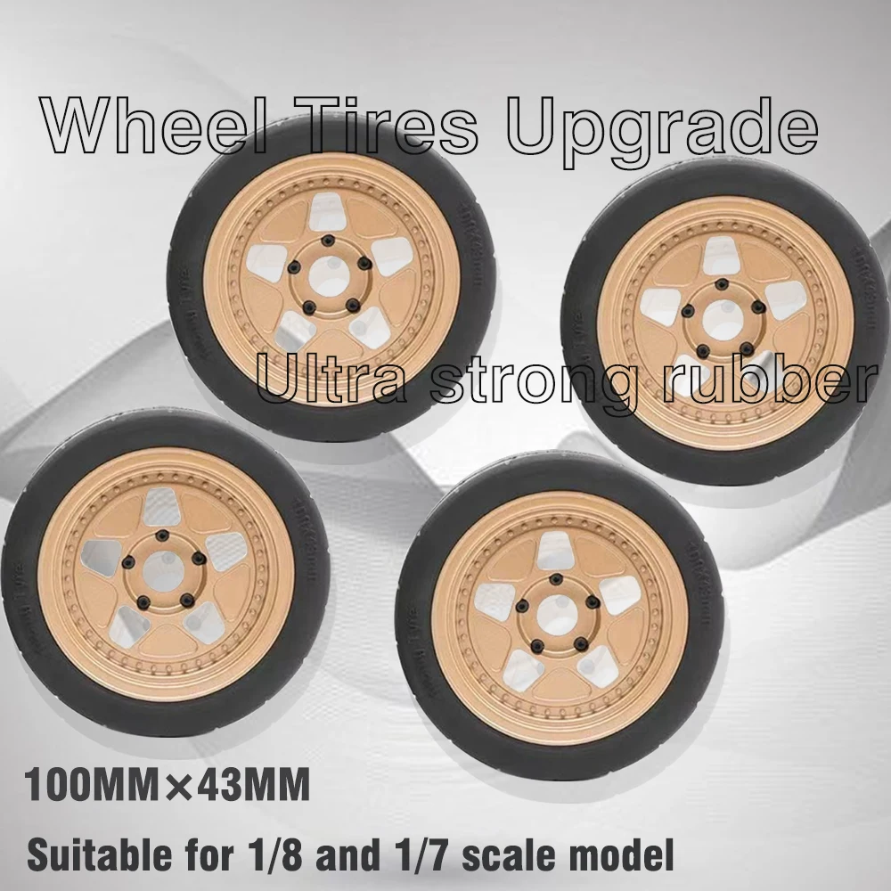 One set (4pcs) of 100x43mm upgraded tires with 17mm hexagonal wheels, suitable for 1/7 scale model toy speed tires