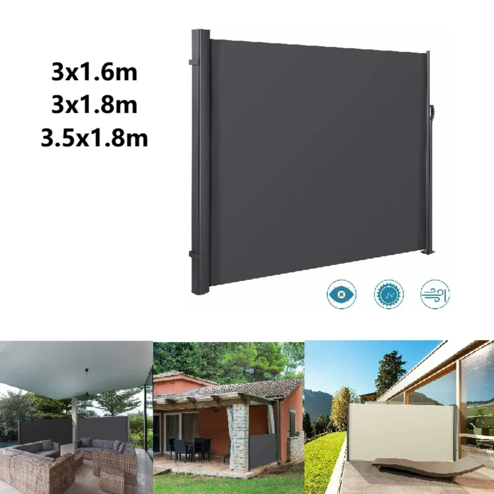 Side Awning Retractable Outdoor Patio Screen Guardrail Privacy Divider Garden Outdoor Pool Patio Terrace Shade Windscreen Black