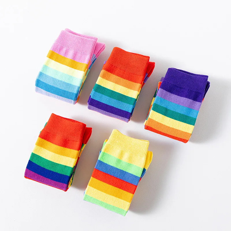 New Arrival Children Rainbow Socks Kids Sport Girls Boys Colorful Striped Soft Cotton Knee High Socks Toddler High Quality 2-12T