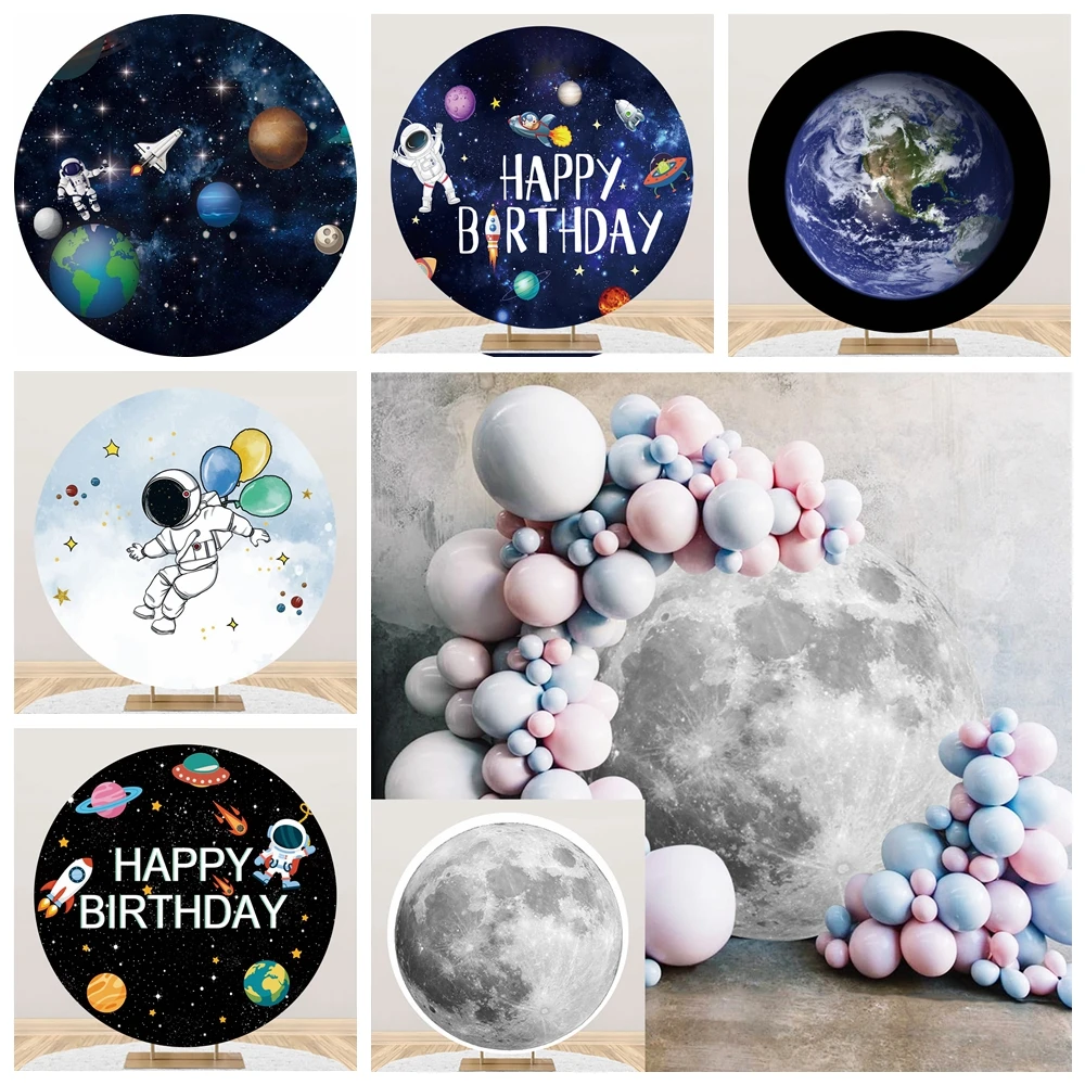 

Space Planet Astronaut Round Backdrops For Baby Birthday Party Decor Photography Circle Background Photocall Photo Studio