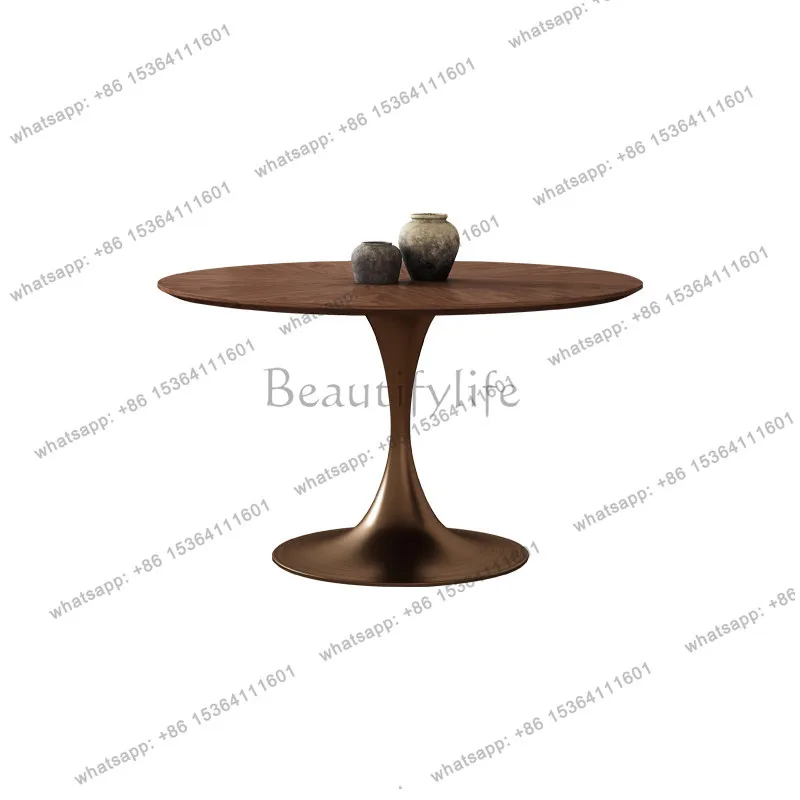 

French retro solid wood dining table black walnut medium antique simple dining table