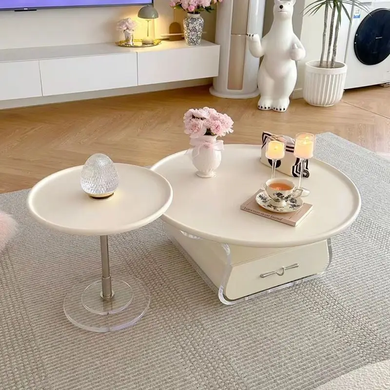 French Cream Retro Tea Table Small House Acrylic Round Modern Home Living Room Simple New Style