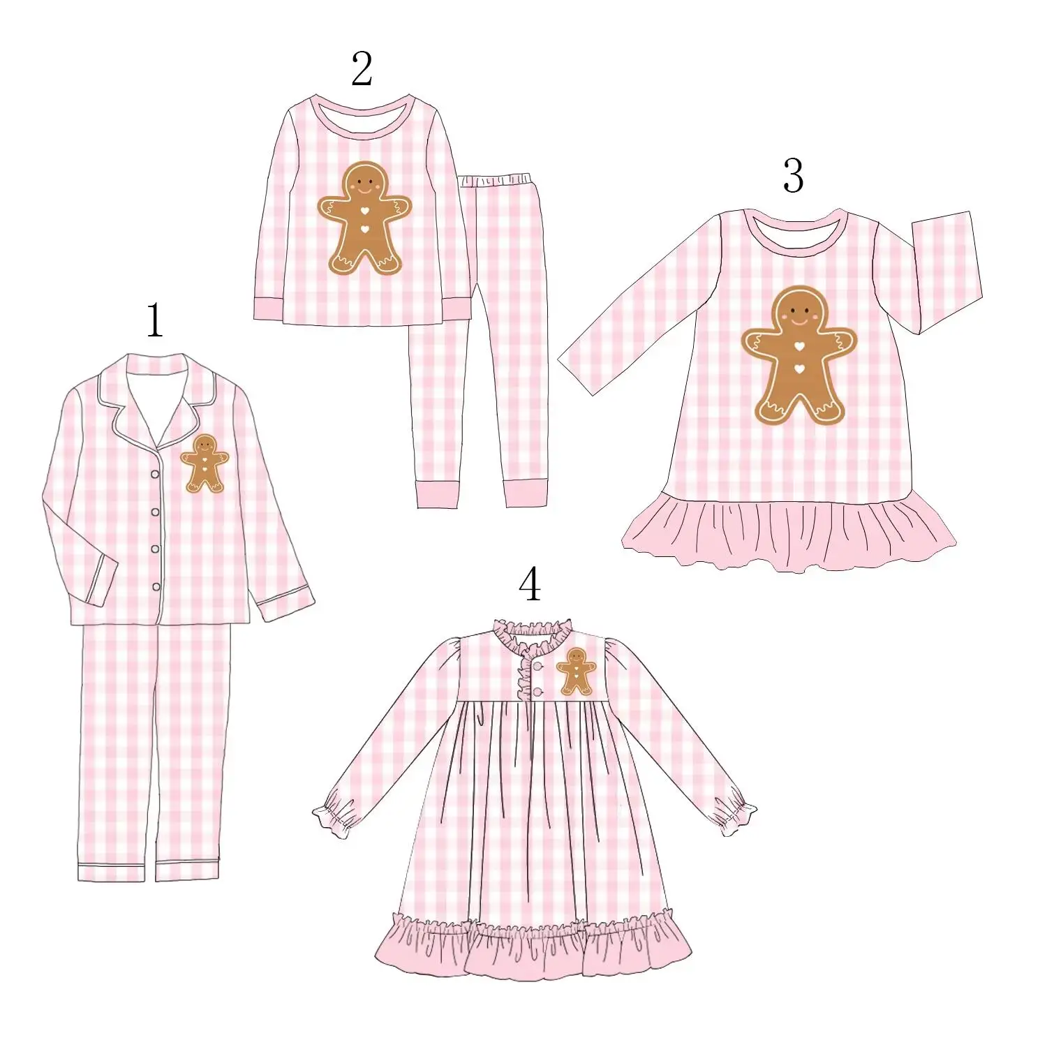 Christmas boutique children's suit long-sleeved elastic gingerbread man print girl dress boy lapel pajama suit