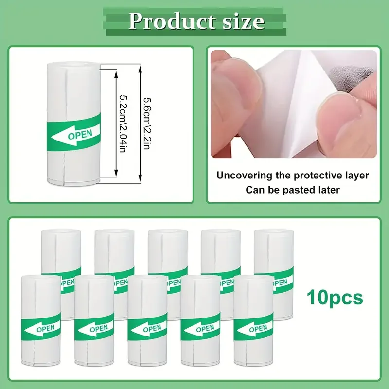 GEFENIS Thermal Printing Paper 10 Rolls White Self-adhesive 57mm Label Sticker Photo For Wireless Photo Inkless Mini Printer Pap