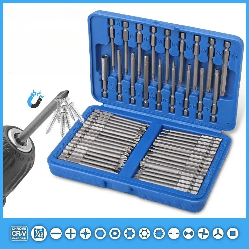 

Security Bit Set CRV Screwdriver Professional 1/4 Screwdriver Bits Long Set Torx Flat Head Hex Driver For Household Use