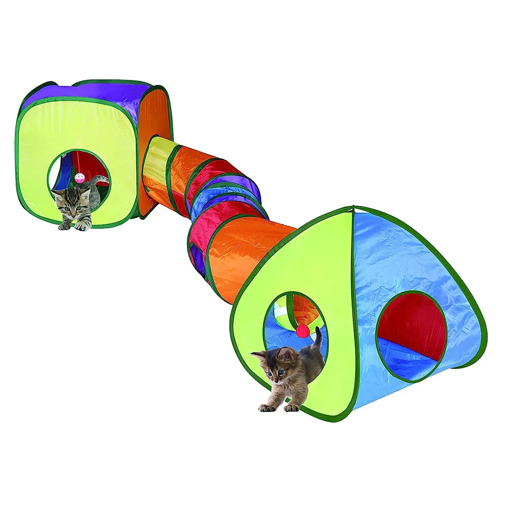 Tunel dla kota zabawka i kostki tunel dla kota dla kota w pomieszczeniach z interaktywnym marszczonym namiotem i kostkami do rura dla kota