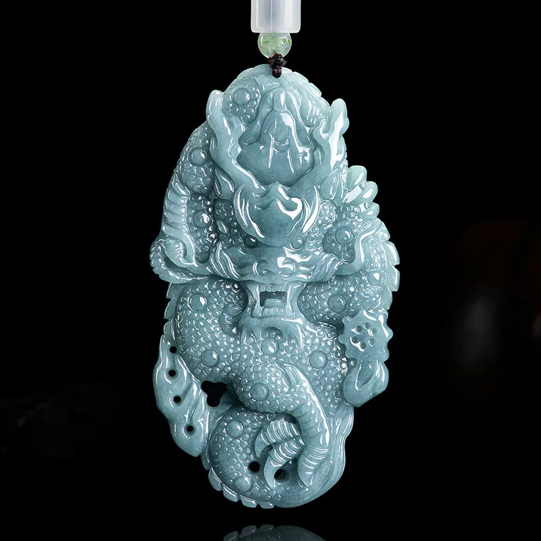 

Natural A-grade Jade Blue Water Divine Dragon Protector Brand Atmospheric Life Pendant Ice Jadeite Charms Jewelry Drop Shipping