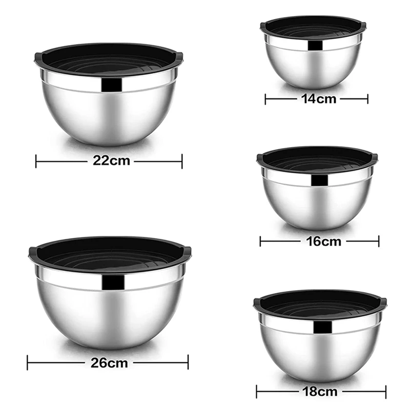 Tigela de aço inoxidável com tampa hermética, saladeira empilhável, tigela de servir para cozinha, cozinhar e assar, 15 PCs