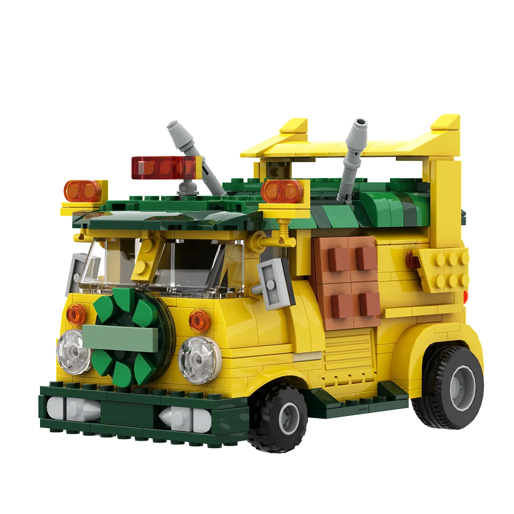 Gobricks MOC Turtleedss Van Party-Wagoned Building Blocks Movies Animation Reptile Car Model Vehicle Bricks for Children Gift