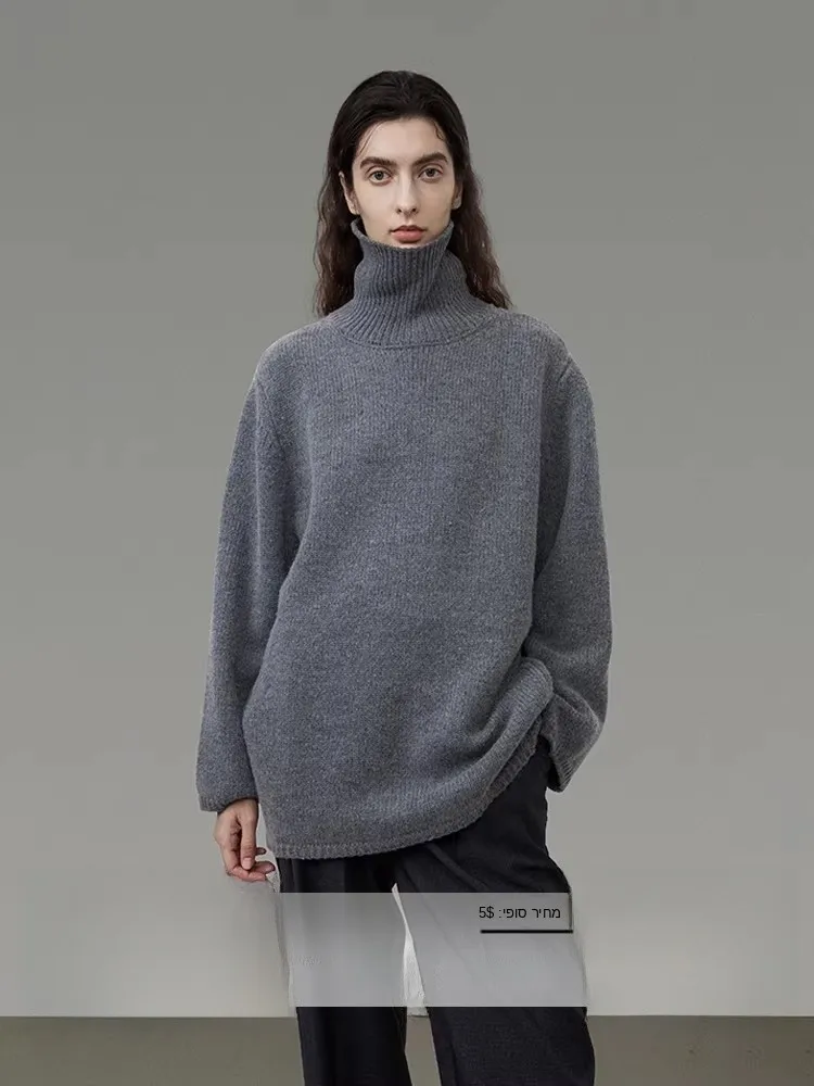 

UNSPOKEN High Collar Sweater Women's Autumn Winter Loose Personality Match High End Feeling Knitted Wool Blend Long Sleeve Top