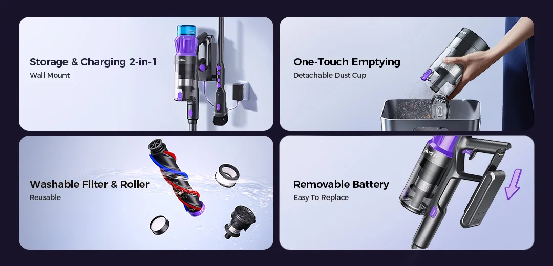 Redkey P9 Pro Leistungsstarker Kabelloser Staubsauger 55000Pa mit 6-Schicht-HEPA-Filtration, Anti-Verwicklungs-Bürste für Tierhaare – Detail 3